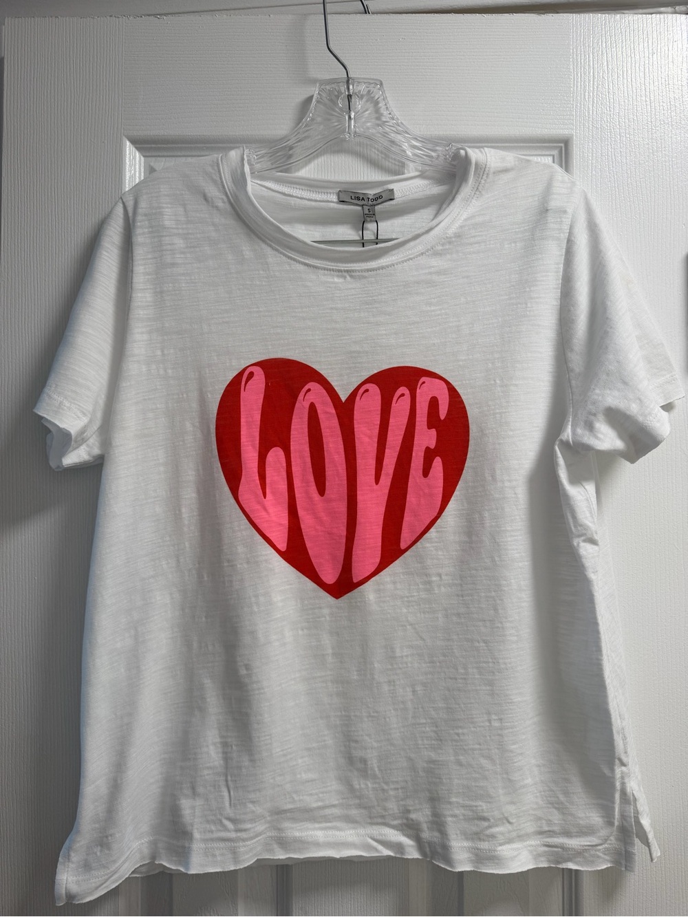 Lisa Todd White Tee with Red and Pink Graphic